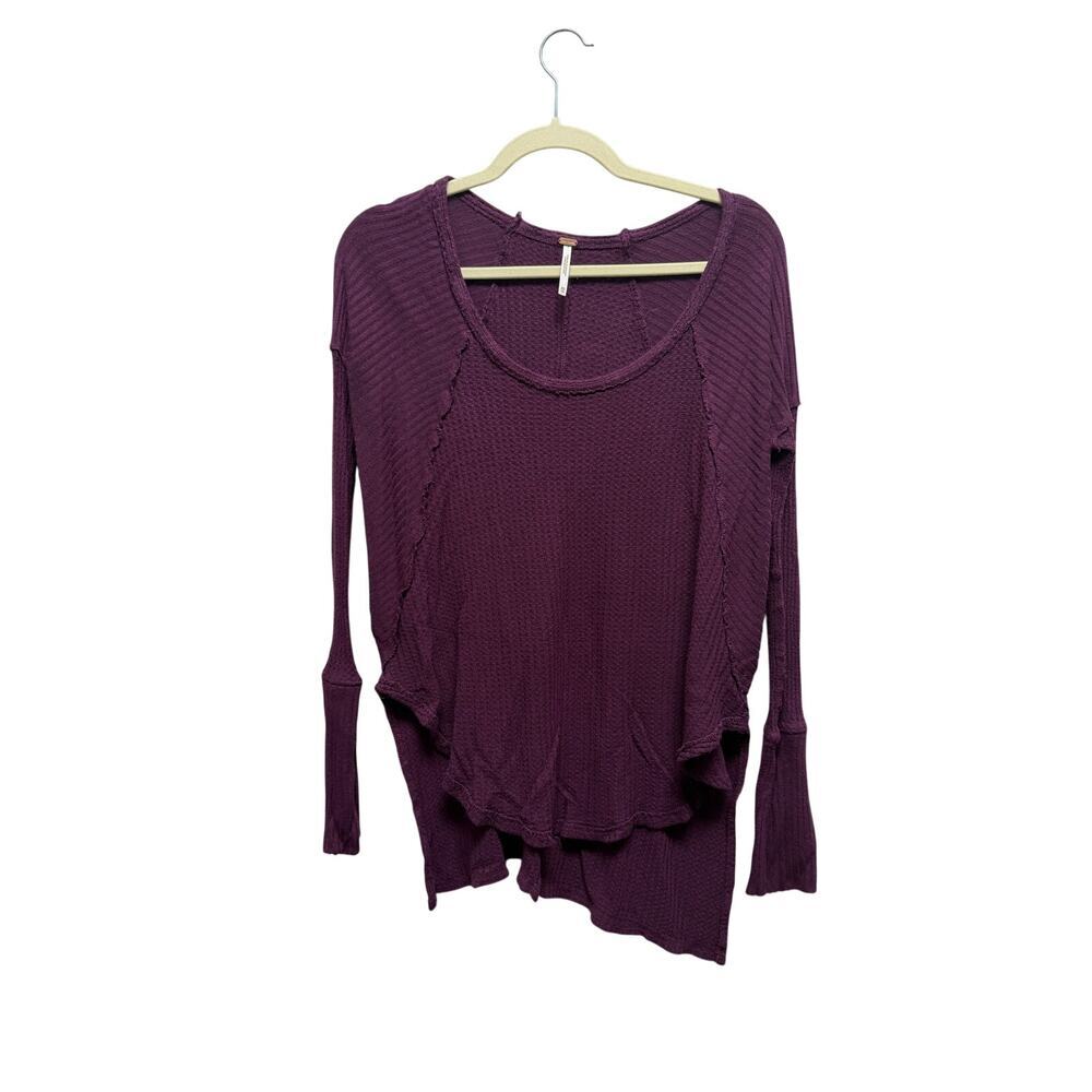 Free People Arlo Thermal Top XS Plum Purple Waffle Knit Thumbholes We The Free